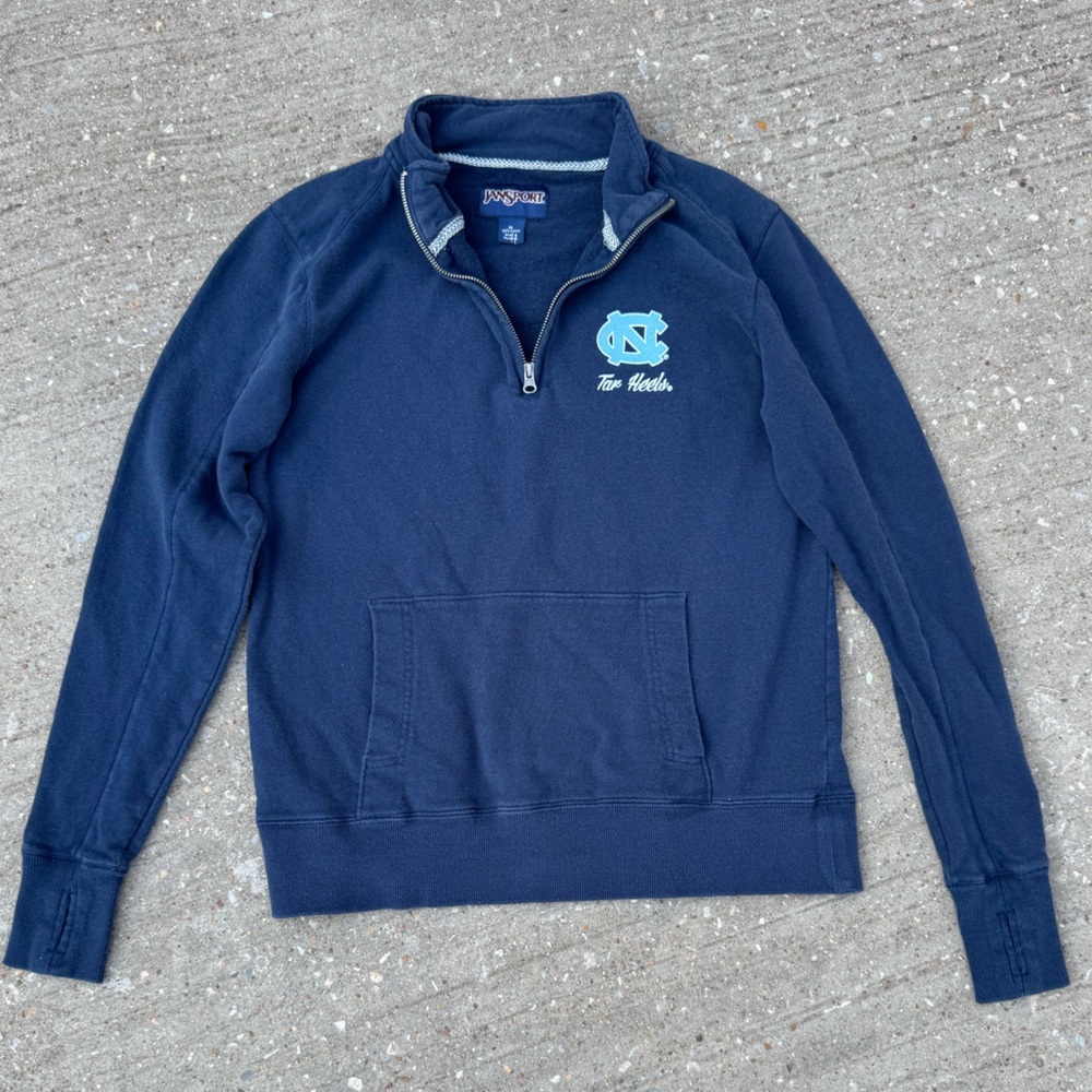 Clean Rare Classic Jansport Navy Blue UNC Tar Heels Quarter-Zip Pullover Size XL
